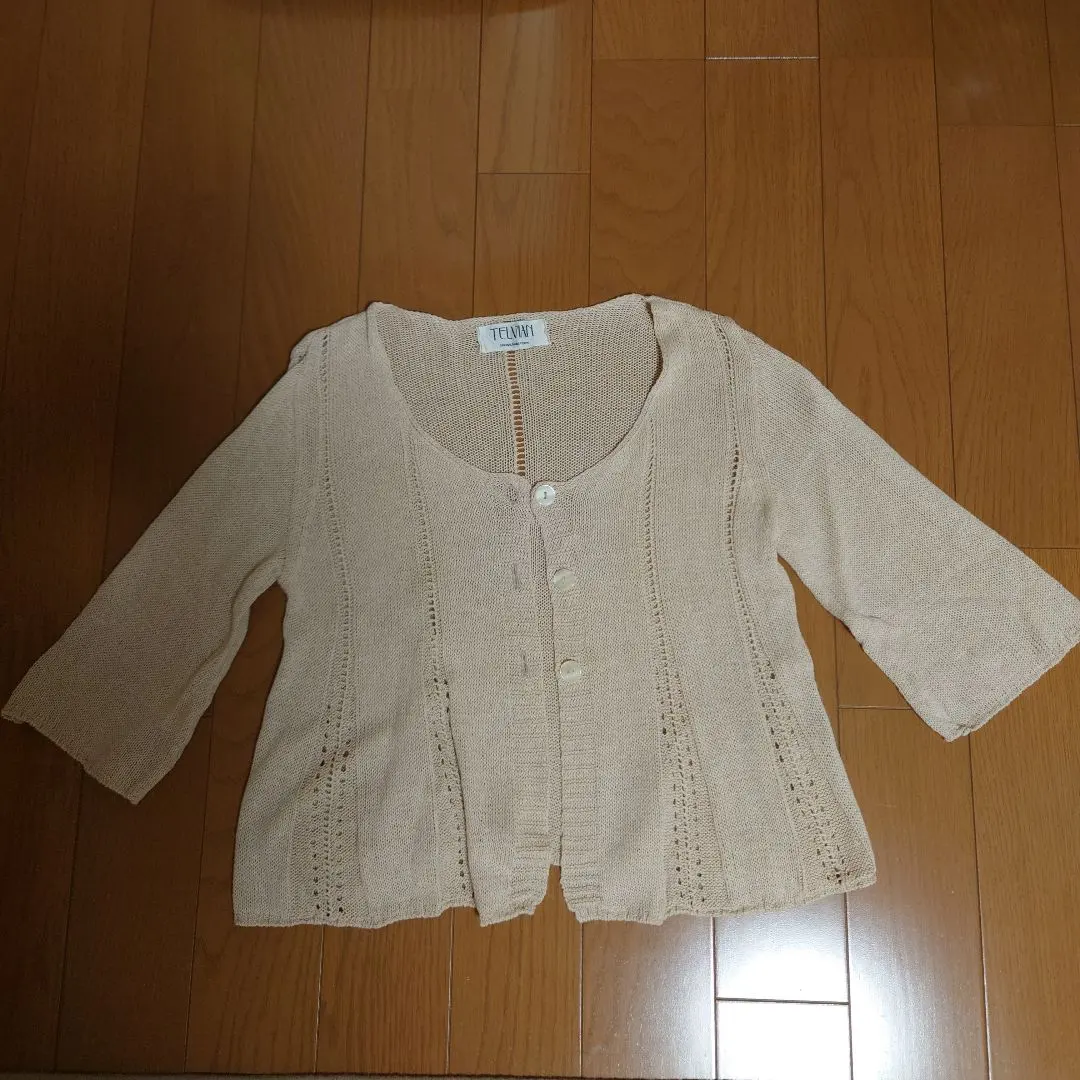 Thumbnail of Sale now on!! TELVIAN Beige Knit Cardigan, Short Sleeves