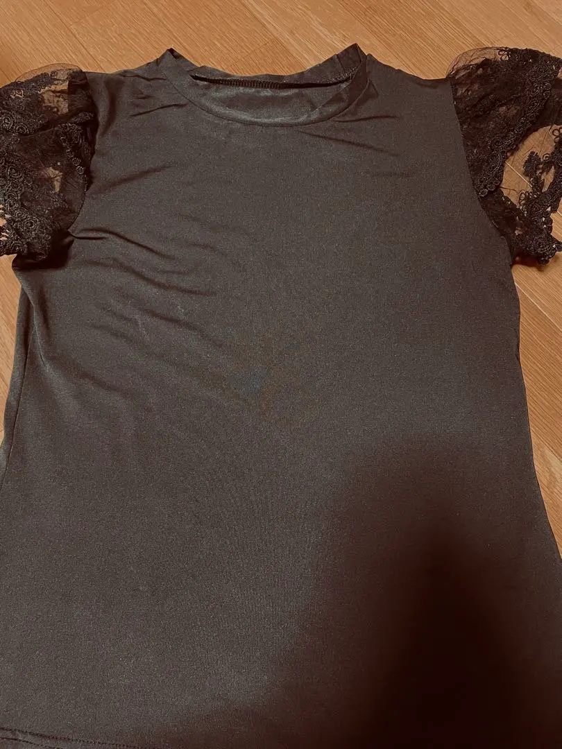 Thumbnail of Lace Sleeve Black Short Sleeve T-shirt