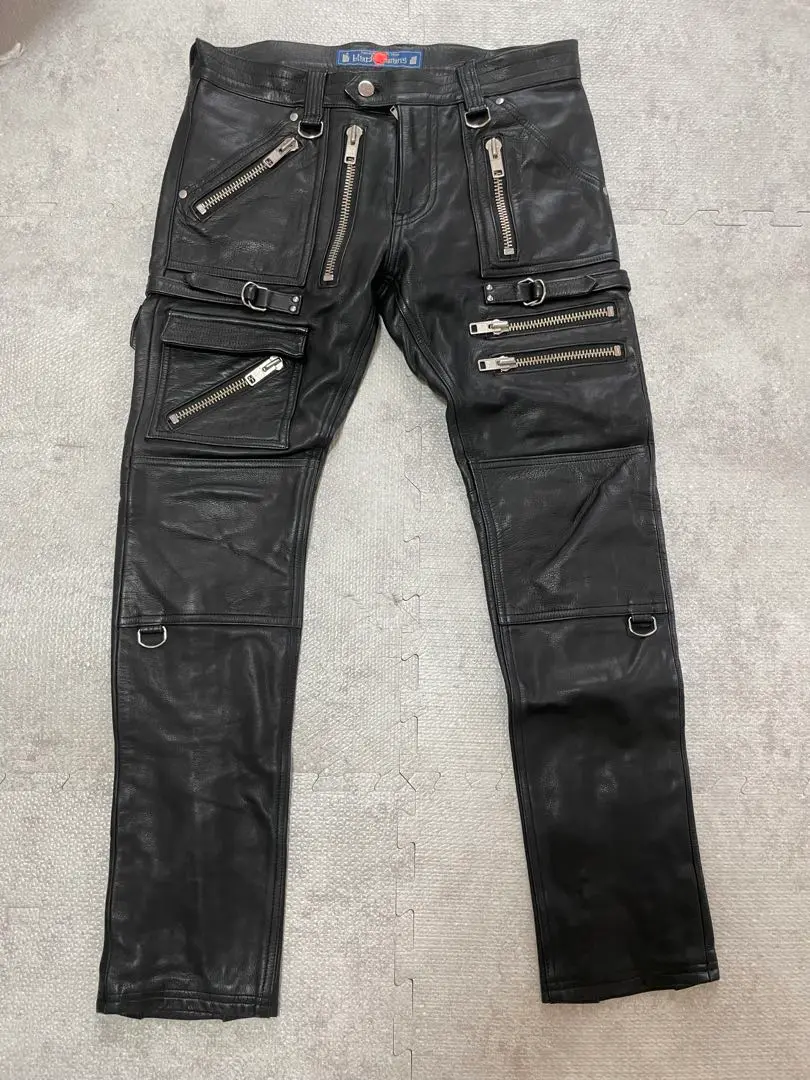 【値下げ!】blackmeans 黒 レザージップパンツ　size2 blackmeans(ブラックミーンズ)-BACK ZIP LEATHER TAPERED PANTS