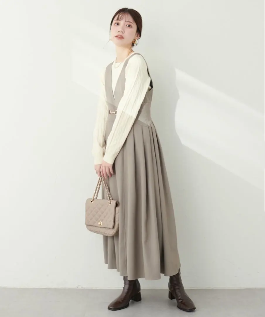 Thumbnail of natural couture V-neck jumper skirt with bit belt