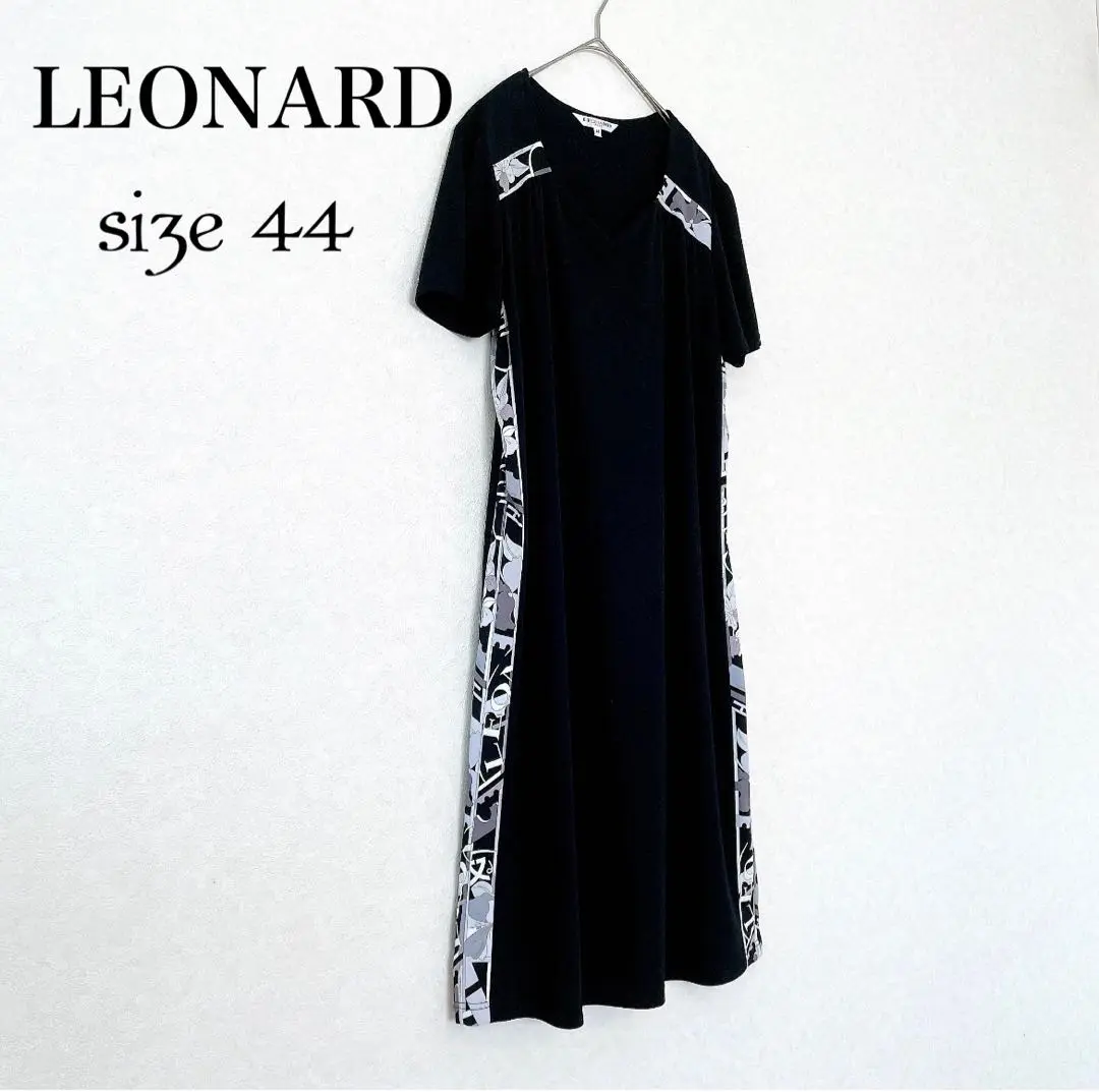 レオナール カンカン 半袖 ブラック 総柄 ロゴ トリム ゆったり Ｌサイズ LEONARD FASHION 美品 レオナールファッション カンカン