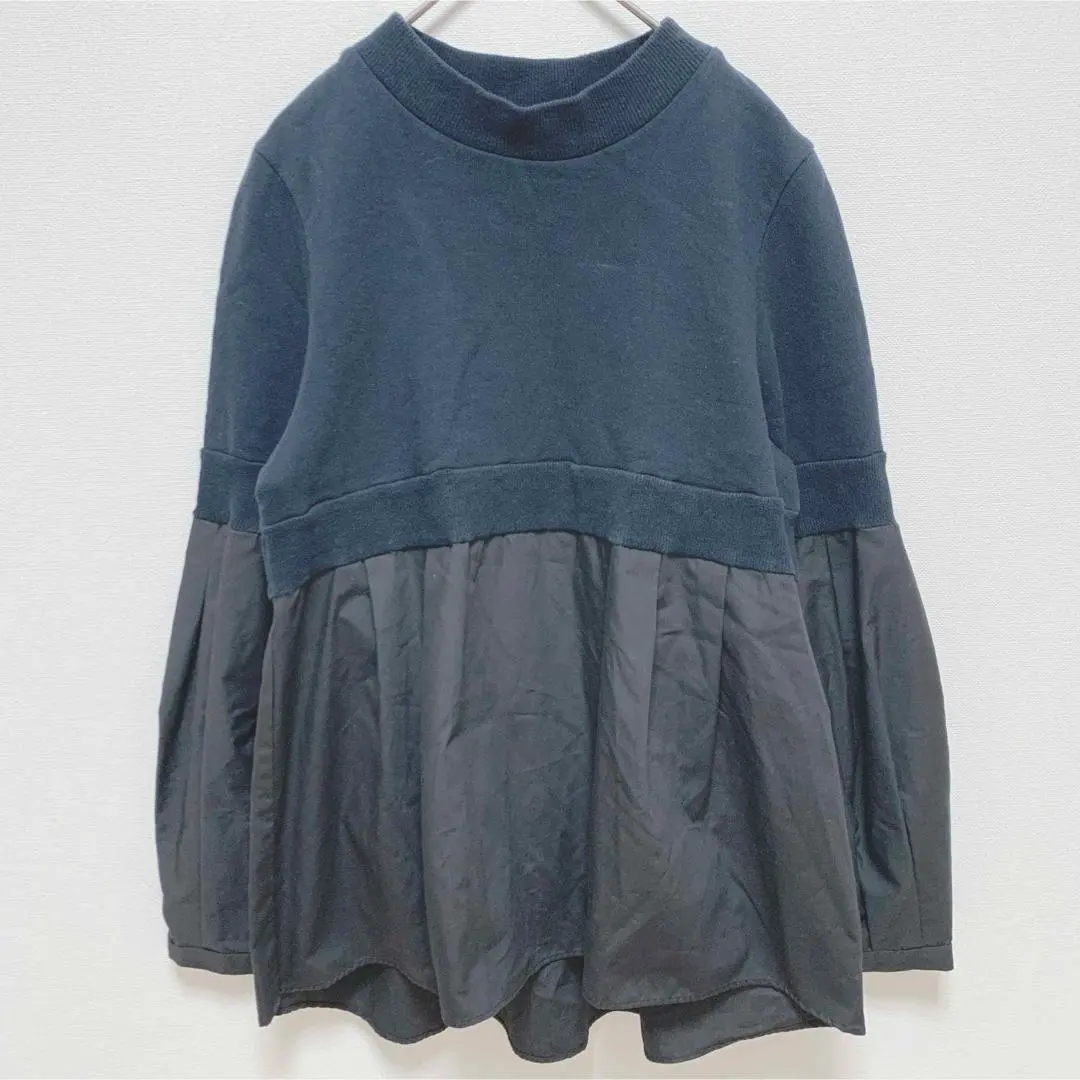 Thumbnail of Low Fudge | Mixed-Material Docking Flare Blouse [M] Mock Neck Adult Cute Black