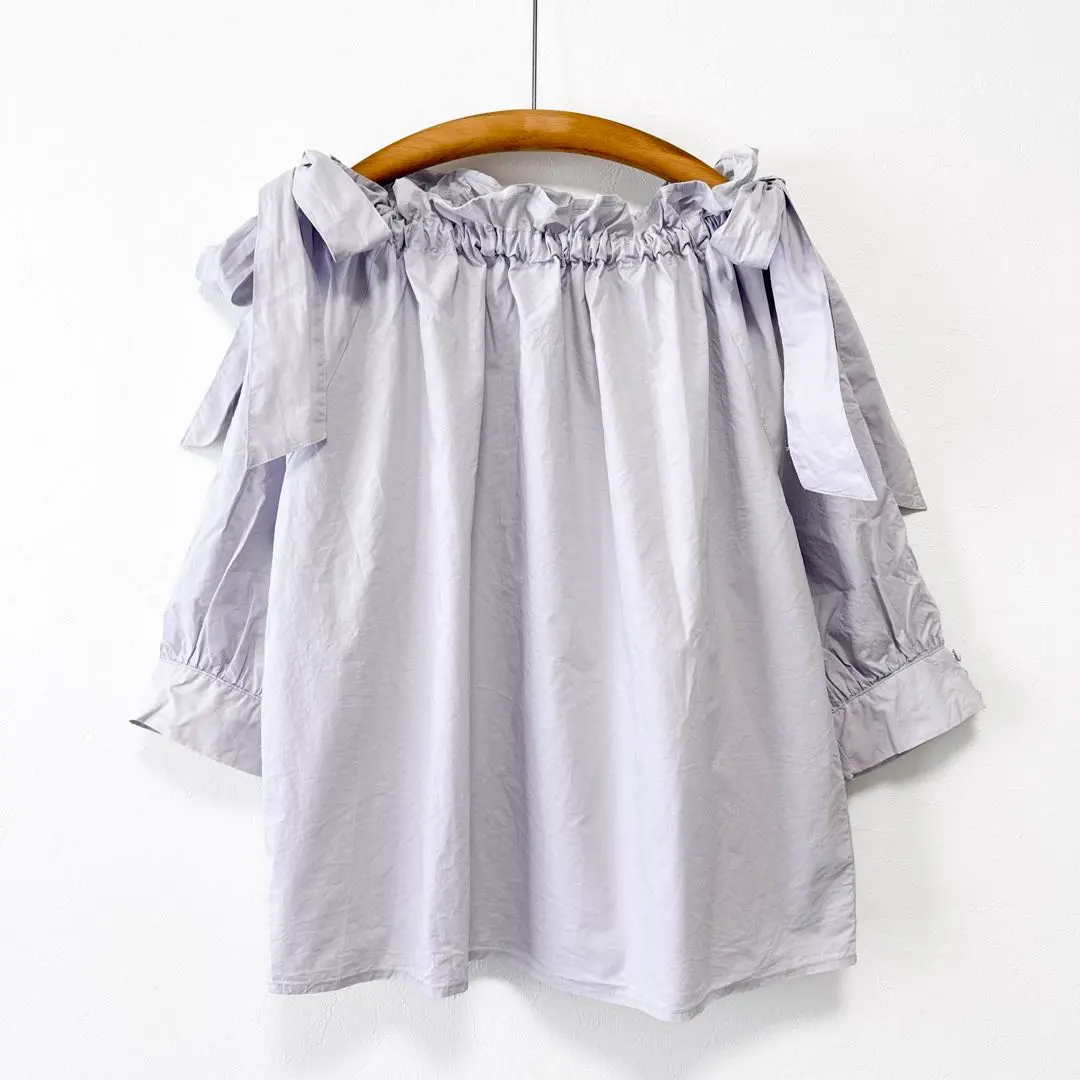 Thumbnail of Noela Gather Neck Ribbon Blouse, Relaxed Fit, Lavender