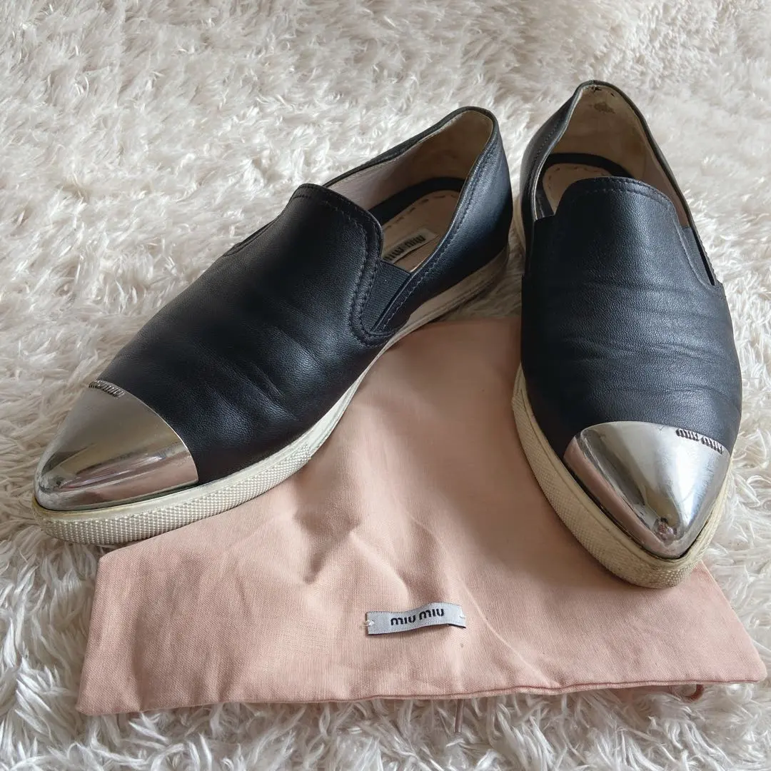 Thumbnail of Miu Miu Leather Slip-ons Metal Pointed Toe Approximately 25cm Flat