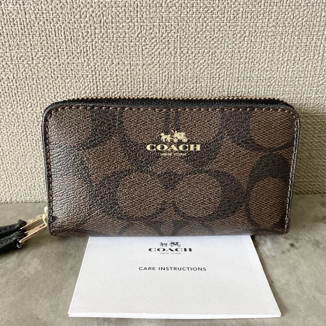 未使用級✨COACH✨コーチ✨F63975✨シグネチャー ダブルジップ スクエア COACH 国内発送 コーチ 財布 レディース 小銭入れ シグネチャー