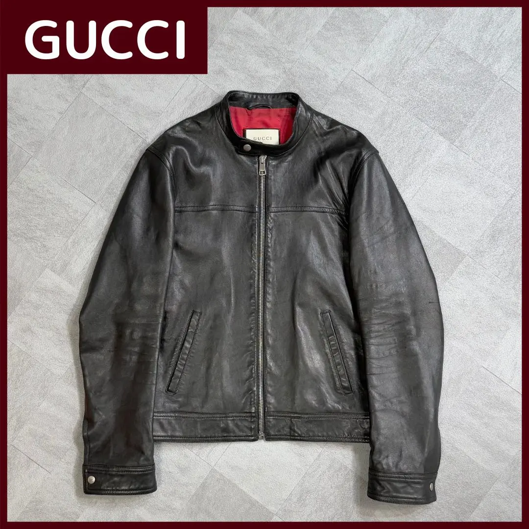 【美品】GUCCIシングルライダース　40 ブラック 2025年最新】GUCCI カラー：ブラック系 シングルライダースの