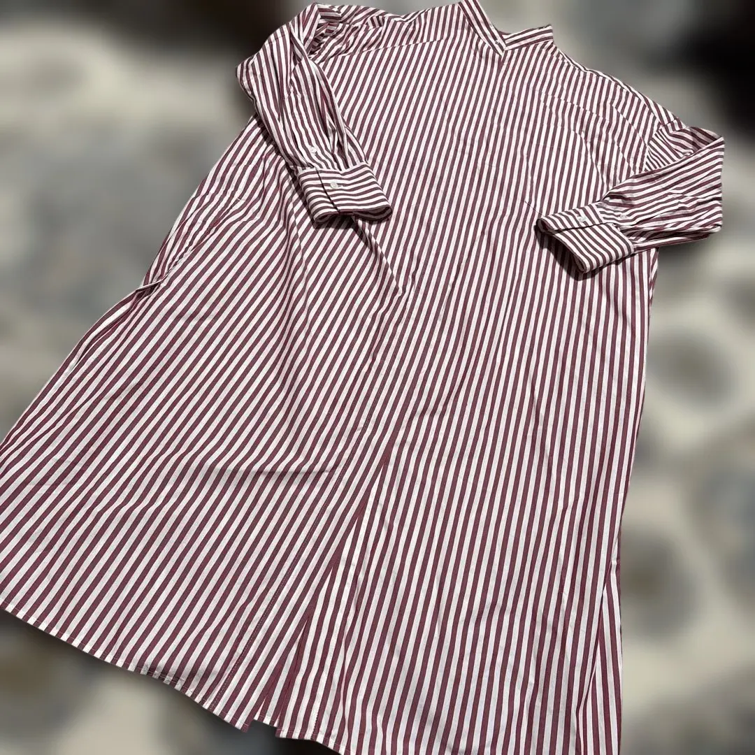 Thumbnail of Red and white striped long-sleeved shirt dress