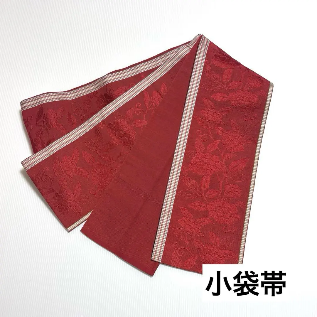 Thumbnail of Small Bag Obi (Sash): Hakata Weave, Floral and Striped Patterns, Japanese Clothing, Obi, Half-width Obi
