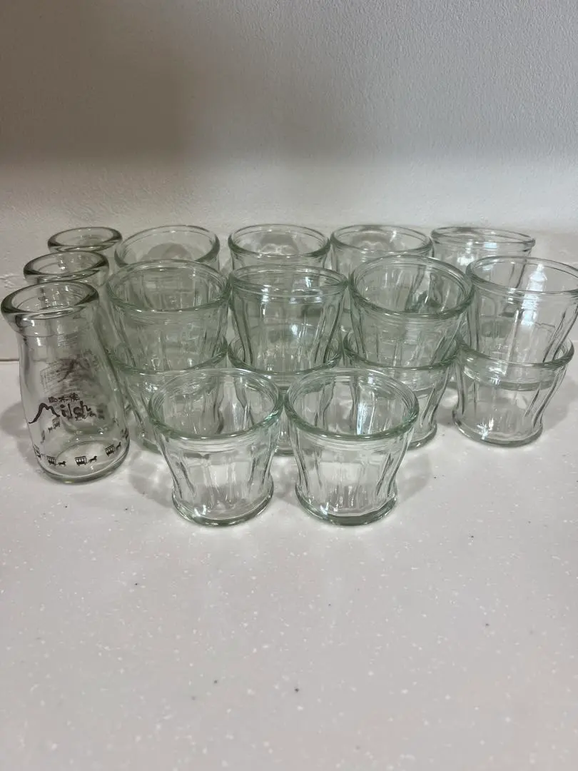 Thumbnail of Set of 18 Glass Containers, Includes 3 Milk Bottle Design Pudding Cups