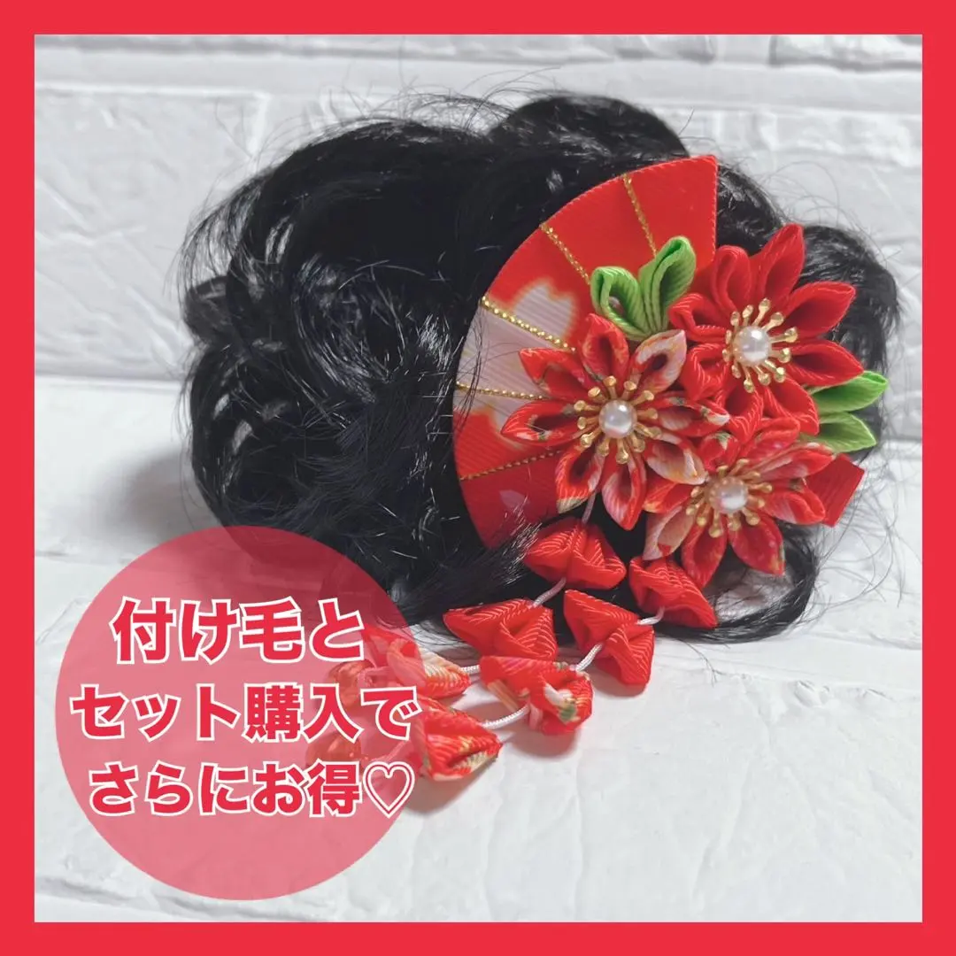 紅色 髮簪 手作和風 髮飾 頭飾 髮夾 鈴鐺 七五三 3歲 的縮圖