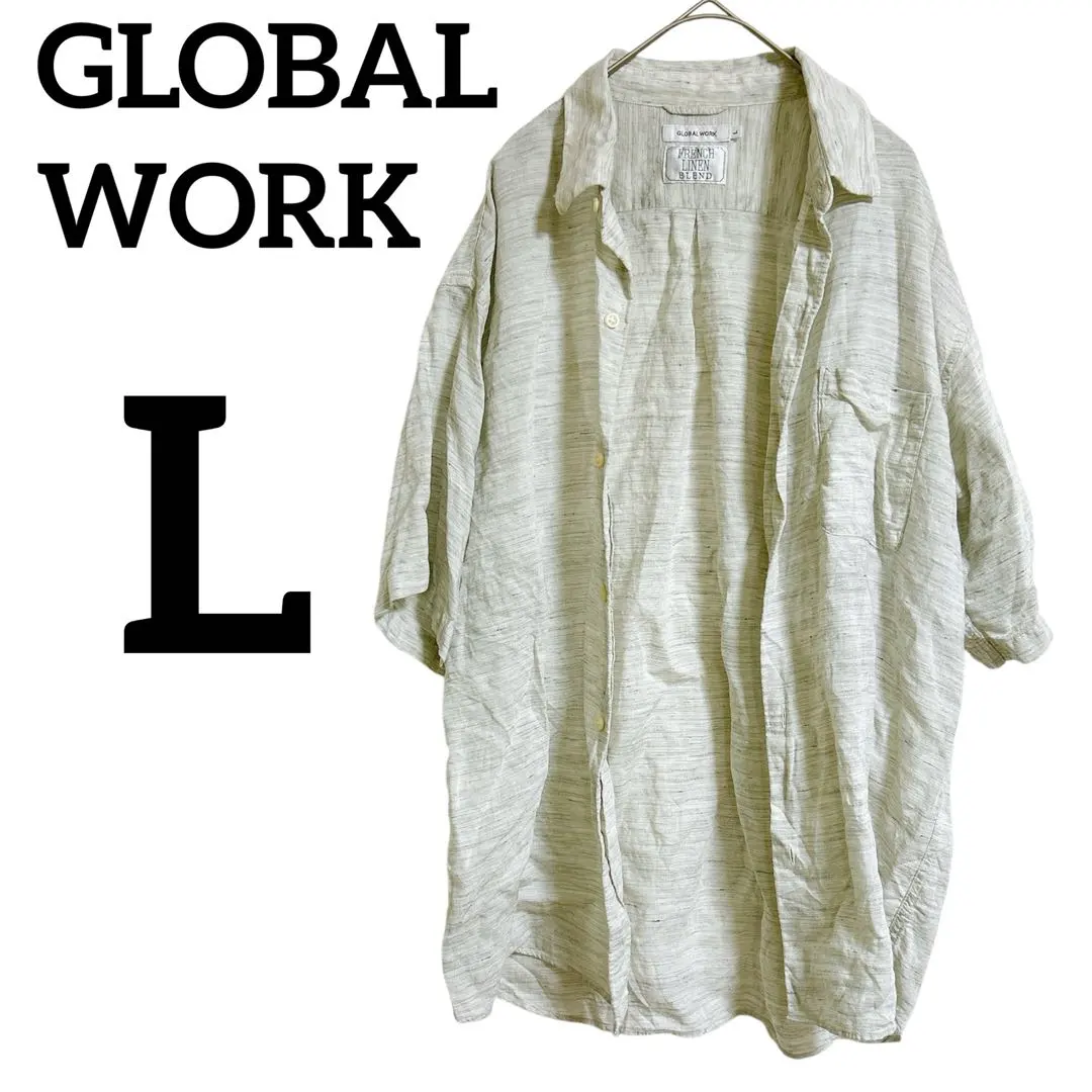 Thumbnail of ⚫️GLOBAL WORK L size French linen blend short sleeve shirt Men's
