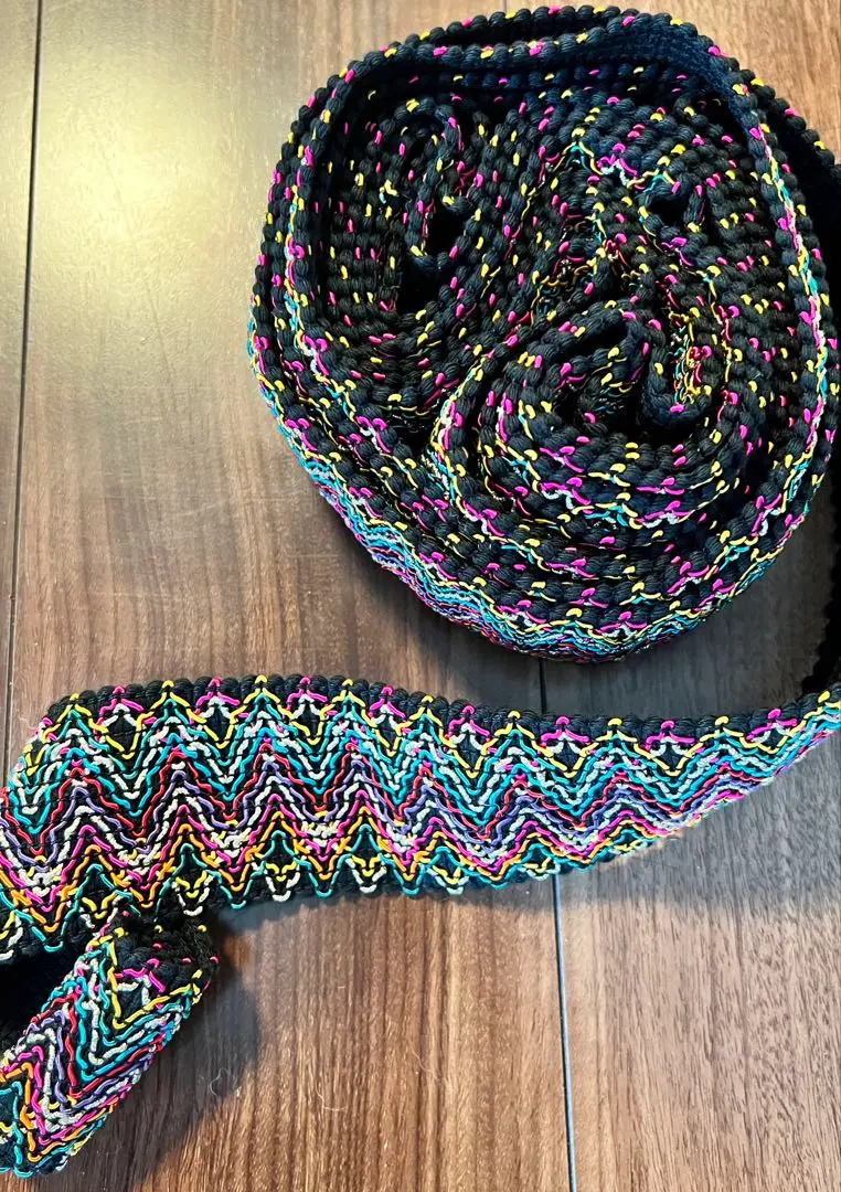 Thumbnail of Craft supplies: Black base, colorful, woven elastic, 7cm wide, 5.26m long