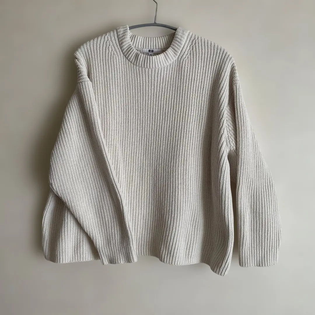 UNIQLO 羅紋針織毛衣 XXL 米白色 的縮圖