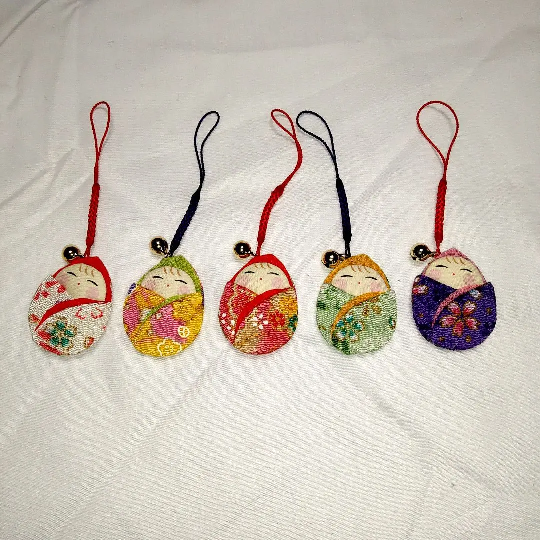 皺綢根付 襁褓嬰兒 根付5個一組 的縮圖