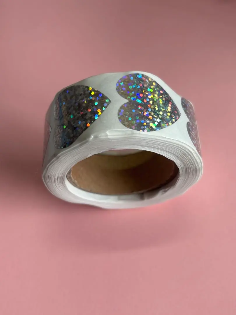 Thumbnail of Glitter Heart-Shaped Stickers, Roll of 500, Packaging