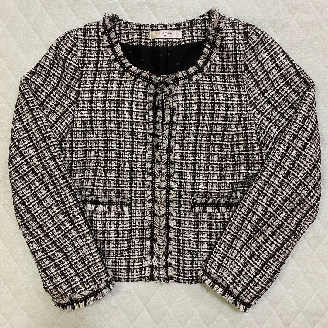 Thumbnail of Honeys Tweed Collarless Jacket M Black White Entrance Ceremony Graduation Ceremony