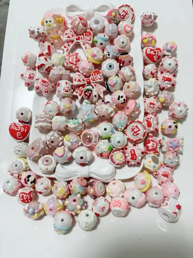 Thumbnail of Barbie-style sweets irregular bead set, hand-painted beads, approximately 92 pieces, bulk sale