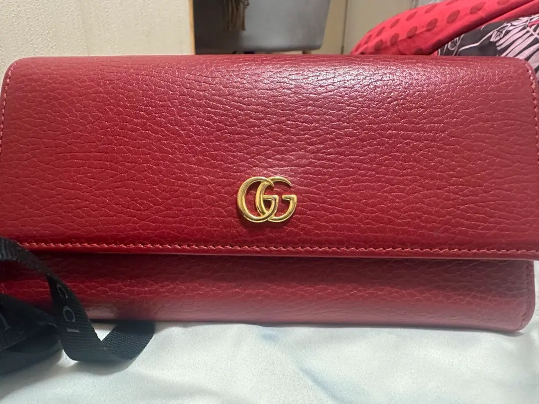 GG標誌 紅色 皮革 雙摺錢包 的縮圖