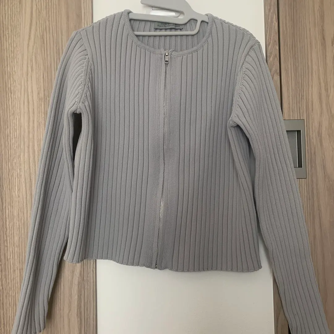 Thumbnail of nano universe Gray Ribbed Knit Long Sleeve Cardigan