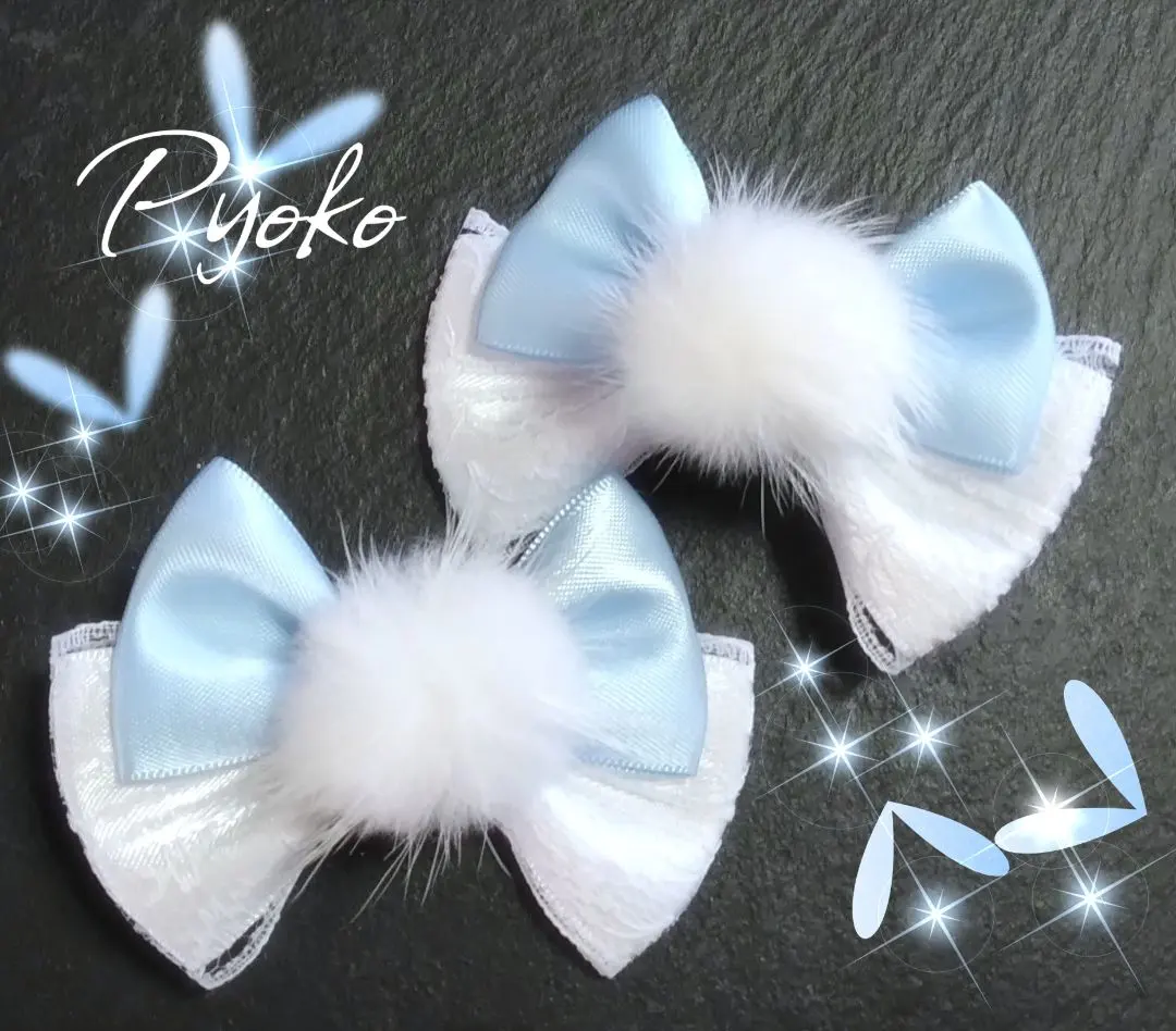 Thumbnail of Hair clip ribbon white light blue fur mass production type lolita