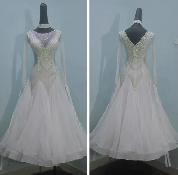 Thumbnail of Custom-made social dance costume, simple standard dress, white, color change available