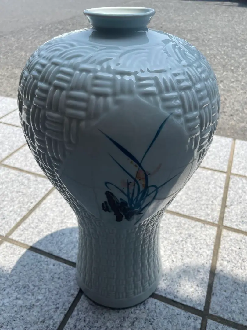 韓国美術 趙京 大花瓶 白磁 花色絵 高さ約42cm u03156 韓国美術 趙京 大花瓶 白磁 花色絵 高さ約42cm u03156
