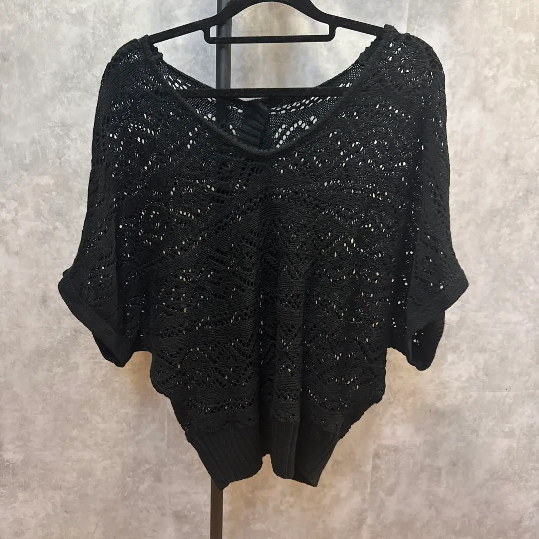 Thumbnail of Janice Black Lace Knit Short Sleeve Top