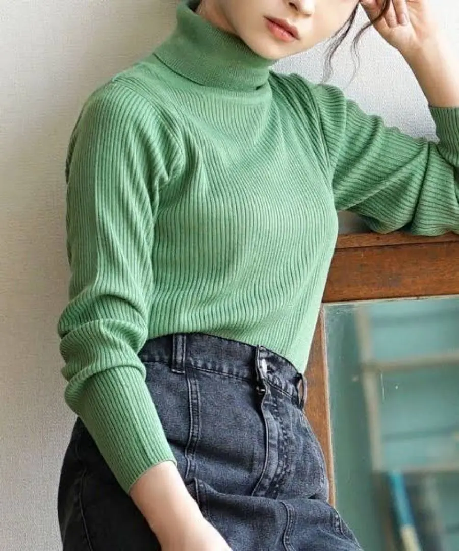 Thumbnail of zootie Turtleneck Rib Knit Long Sleeve Women's M Turquoise Green