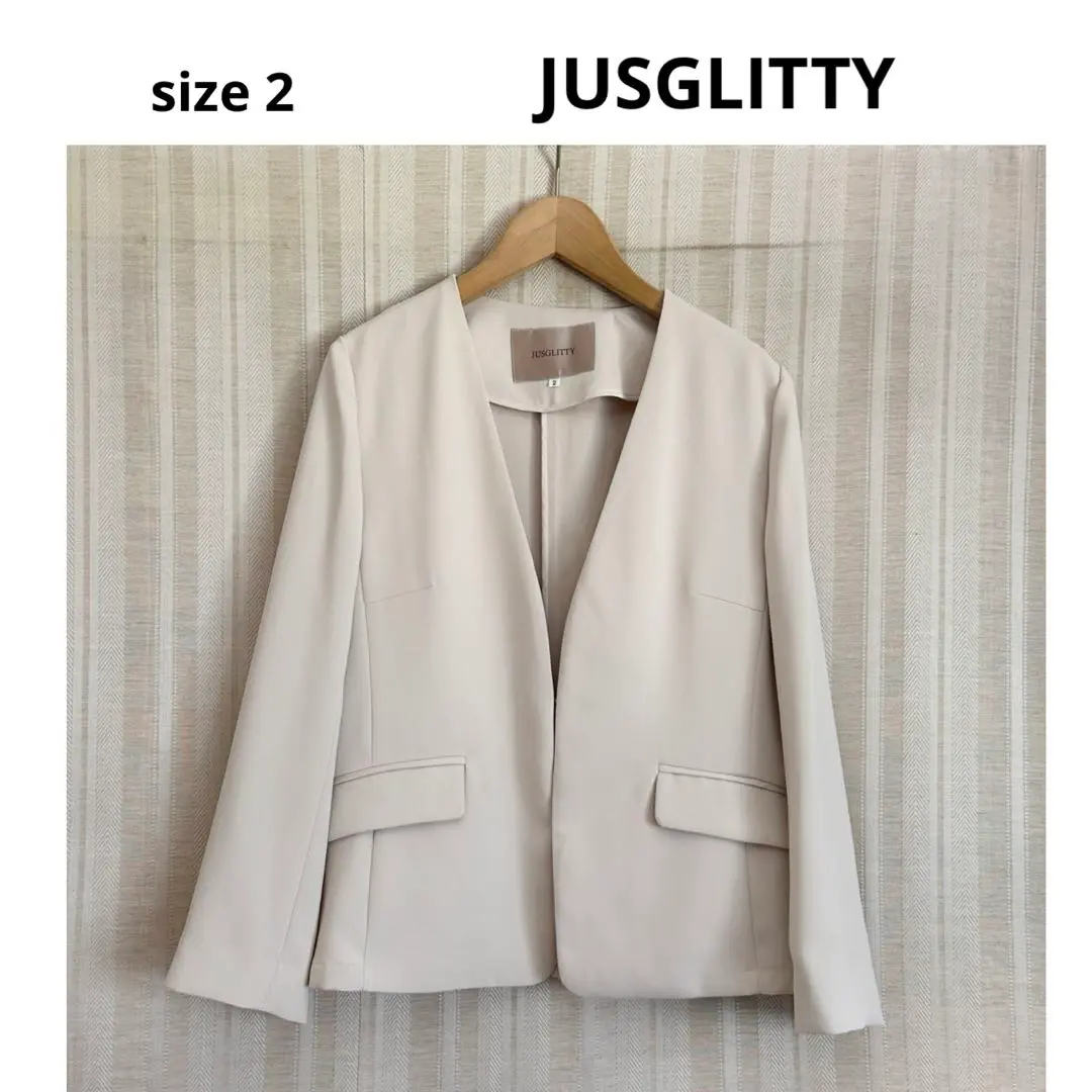 [未使用] JUSGLITTY アイボリー ノーカラージャケット 2025年最新】JUSGLITTY 汚れ・破れ・臭いなど：なし ノーカラー
