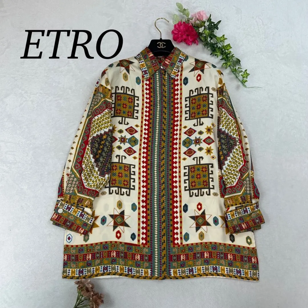 Thumbnail of J464 New, Unused XL 44 Etro Patterned Shoulder Pad Shirt Women's