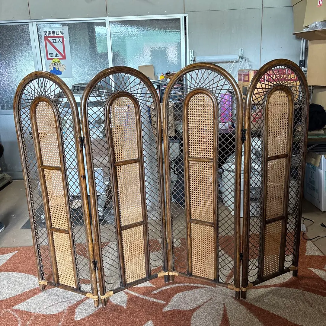 衝立 4連 ラタン パーテーション 籐家具 高さ150cm（ 衝立