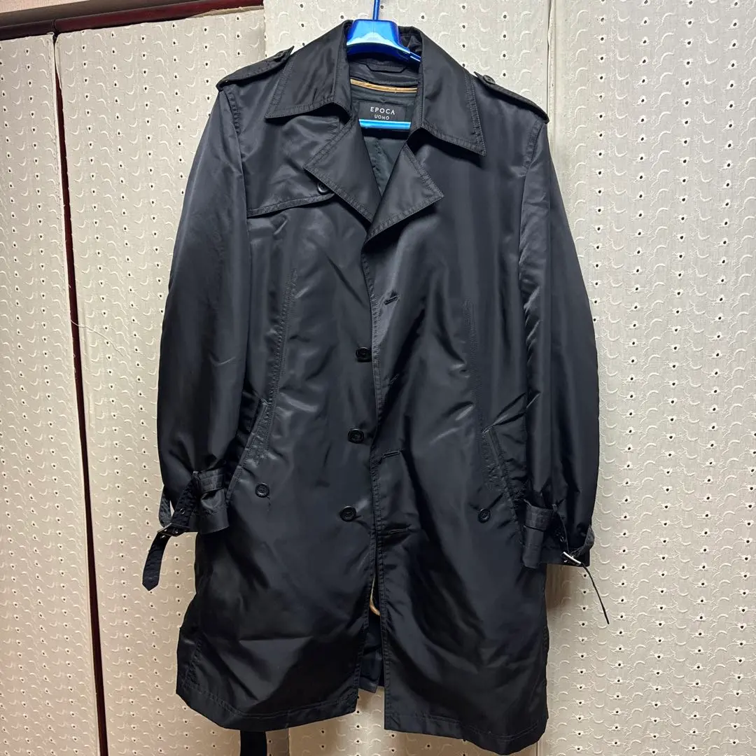 【美品】エポカウォモ 三陽商会 メンズ トレンチコート イタリア ブラック 黒 美品】エポカウォモ 三陽商会 メンズ トレンチコート イタリア