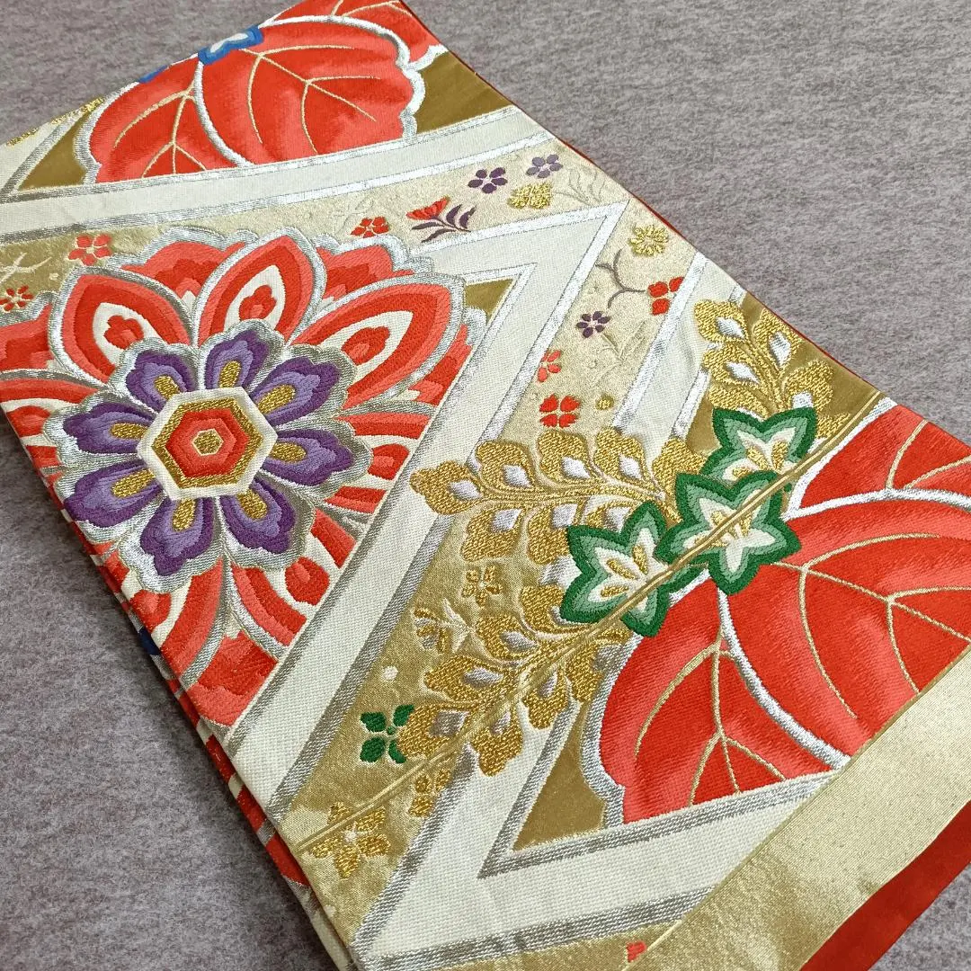 Thumbnail of ◆840◆ Fukuro Obi (Six-panel design), featuring floral patterns, courtly motifs, paulownia flowers, and embroidery; Japanese attire, kimono