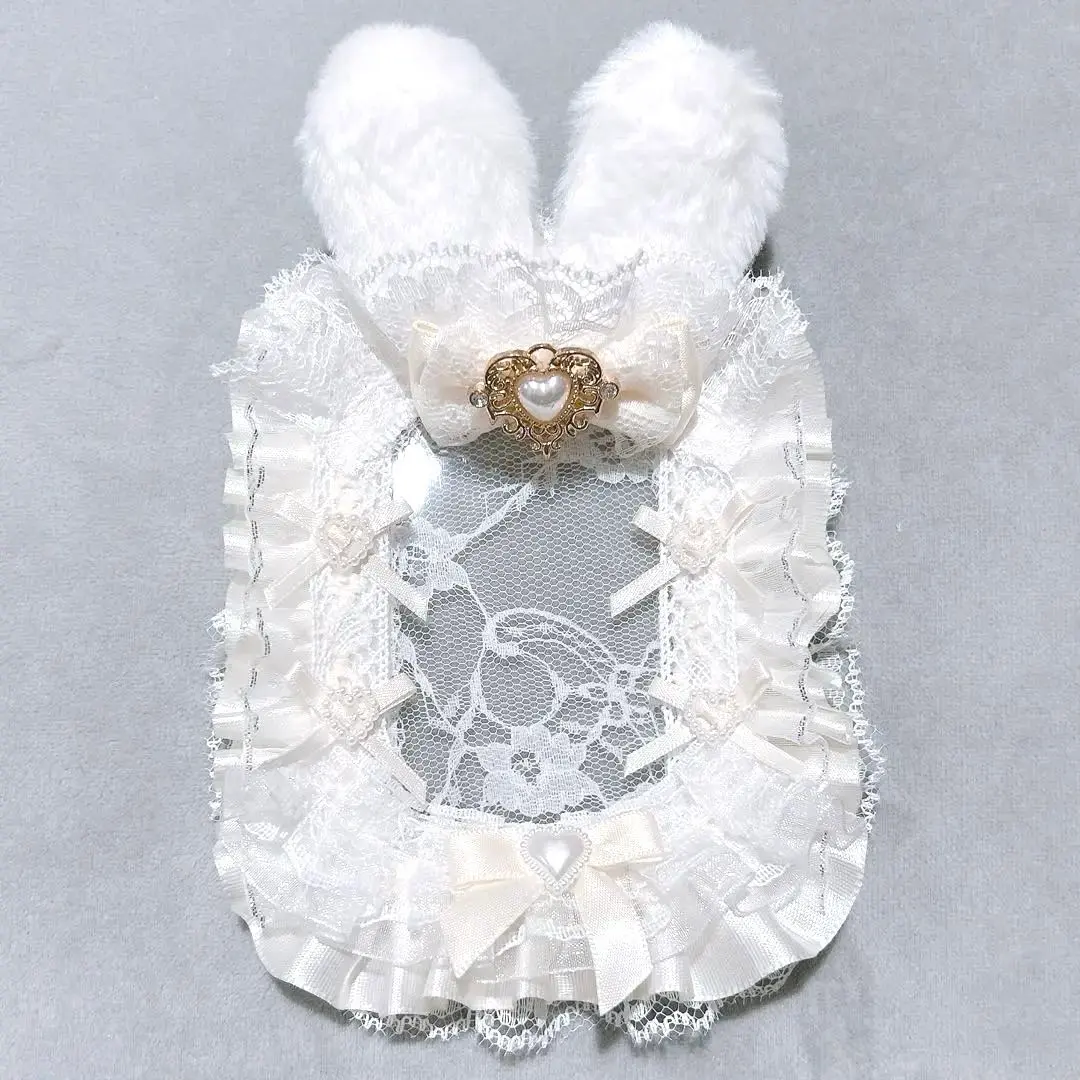 Thumbnail of Trading card case B8 white, white deco, bunny ears, lace deco, frill deco, ribbon