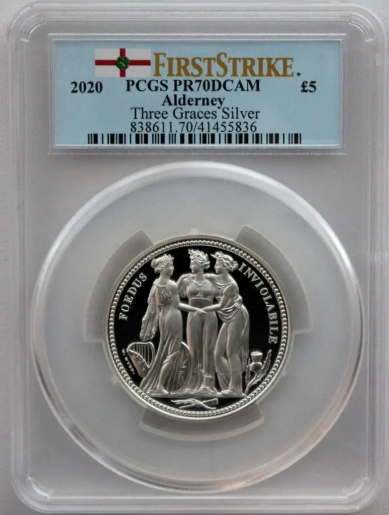 スリーグレイセス／5オンス 25ポンド 大型銀貨オルダニー 2020  PR70 Antique Coin ALE アンティークコイン エーエルイー / 発行200枚