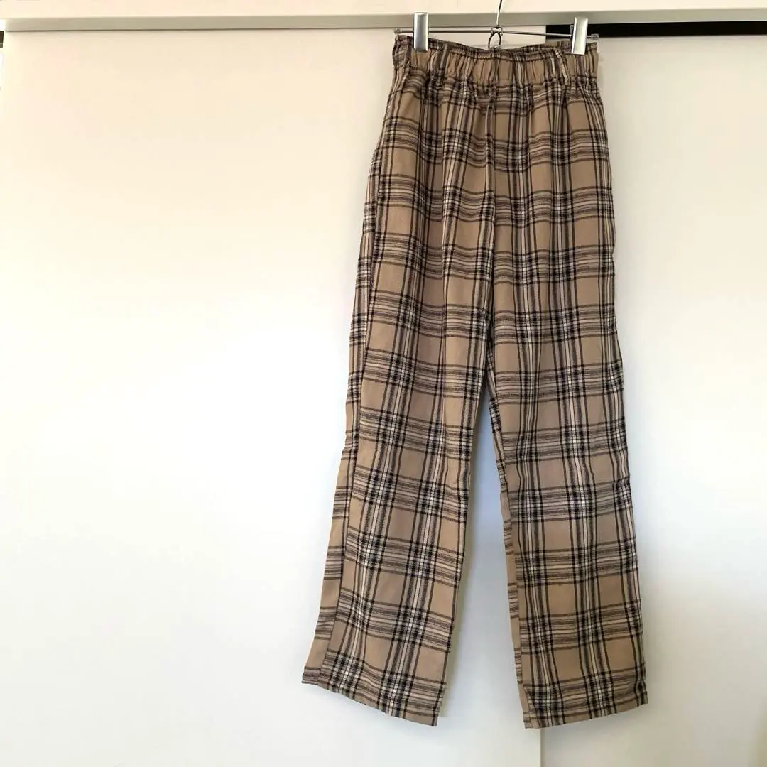 Thumbnail of Checkered Straight Wide Pants, Beige