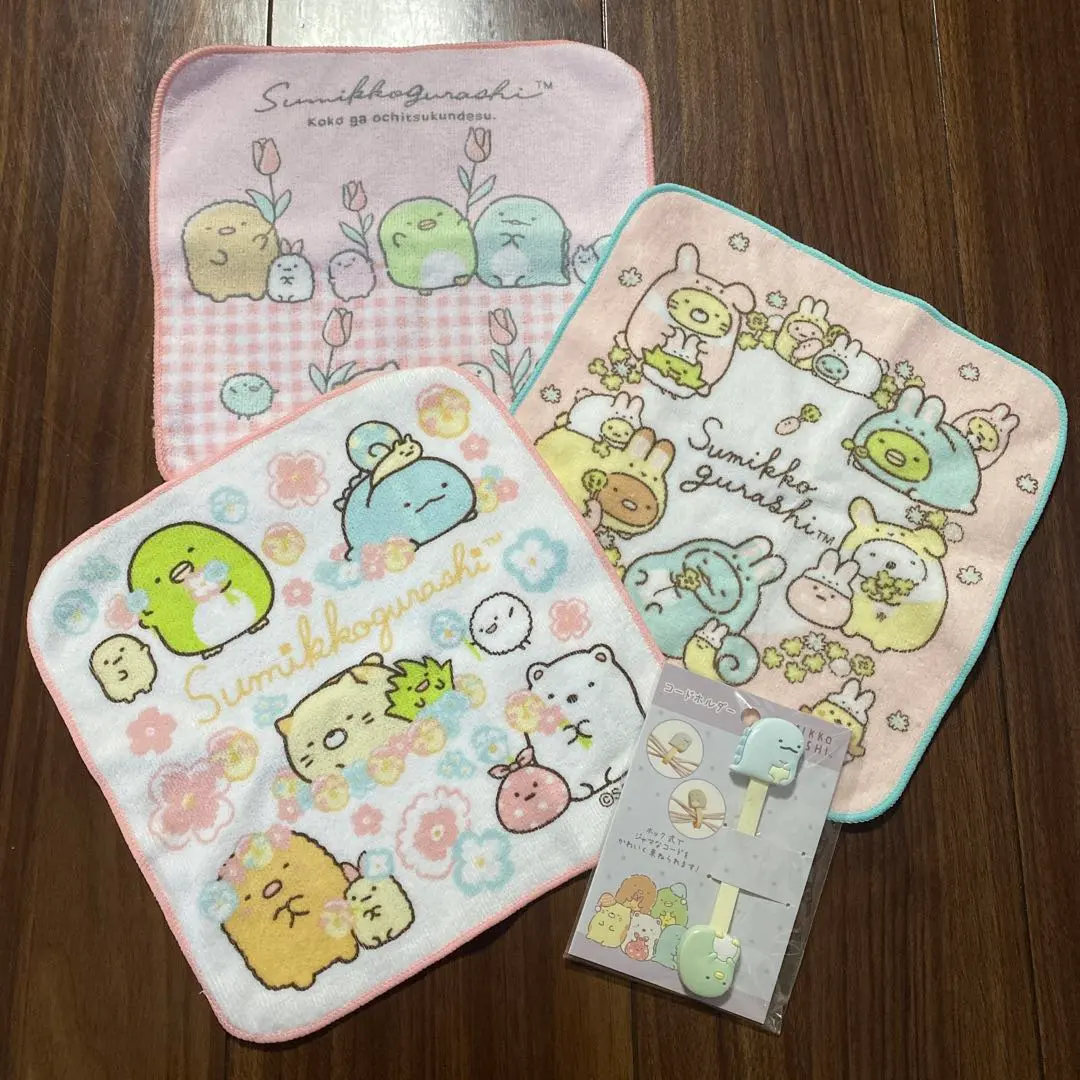 Thumbnail of 【New!】Sumikko Gurashi Handkerchief Towel 3-Piece Set with Cord Holder!