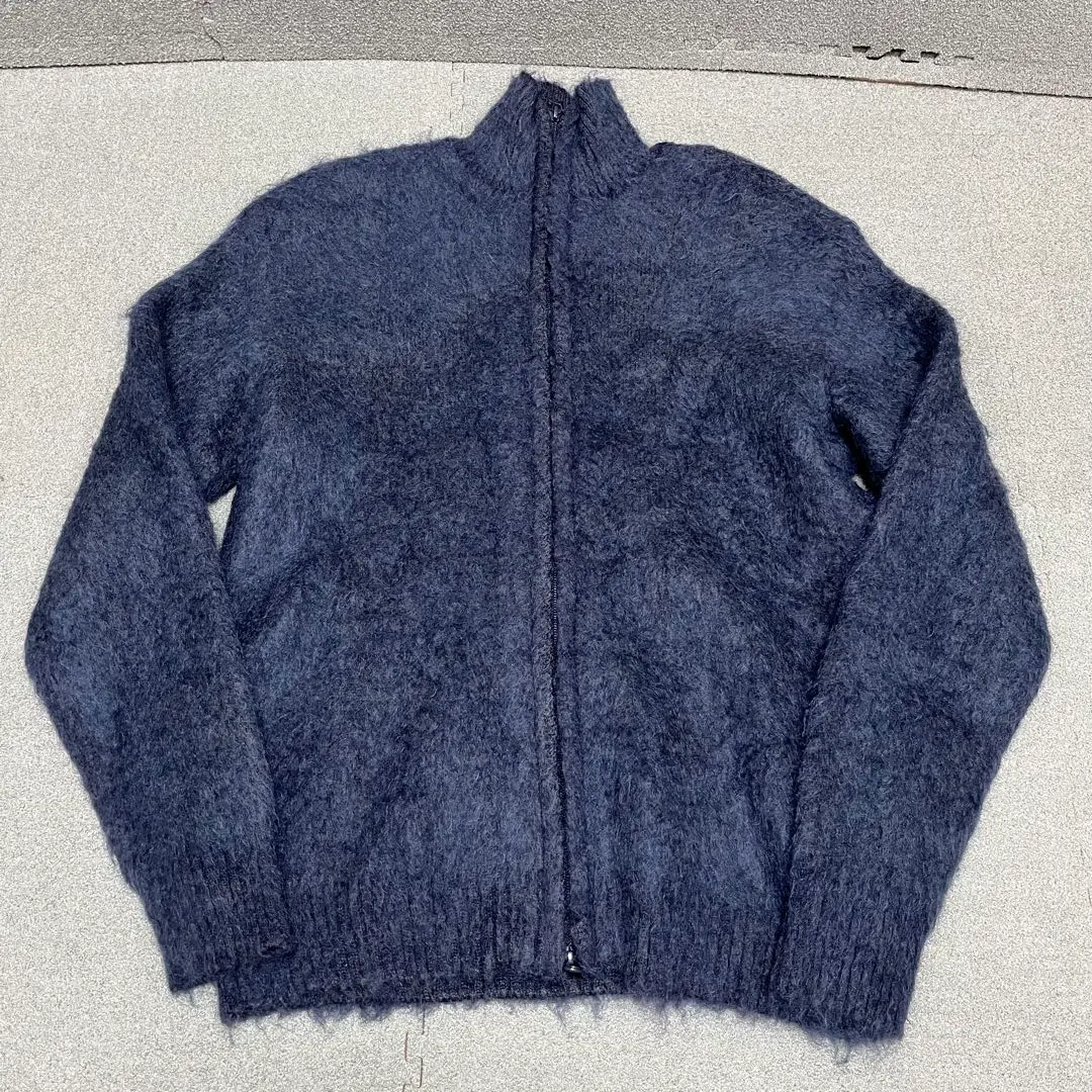 Thumbnail of 579 Needles NS283 Long Pile Mohair-like 2-Way Zip Sweatshirt Navy Heather