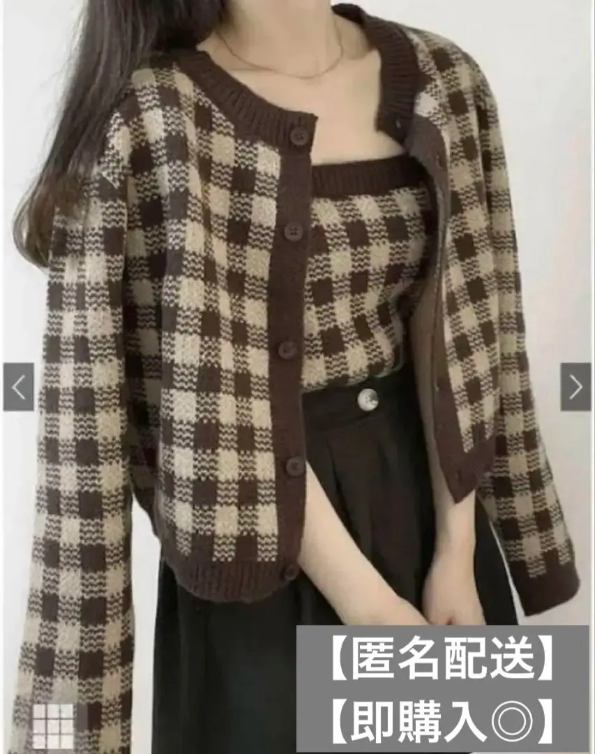 sheller ブロックチェックアンサンブルニット シェリエ アンサンブル