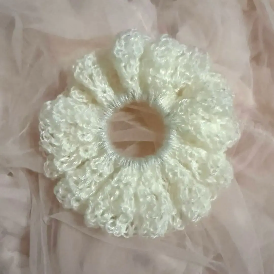 Thumbnail of Handmade: Fluffy Mohair Scrunchie, Yarn, White, Korean, "Oshi-katsu" (Supporting Your Favorite)