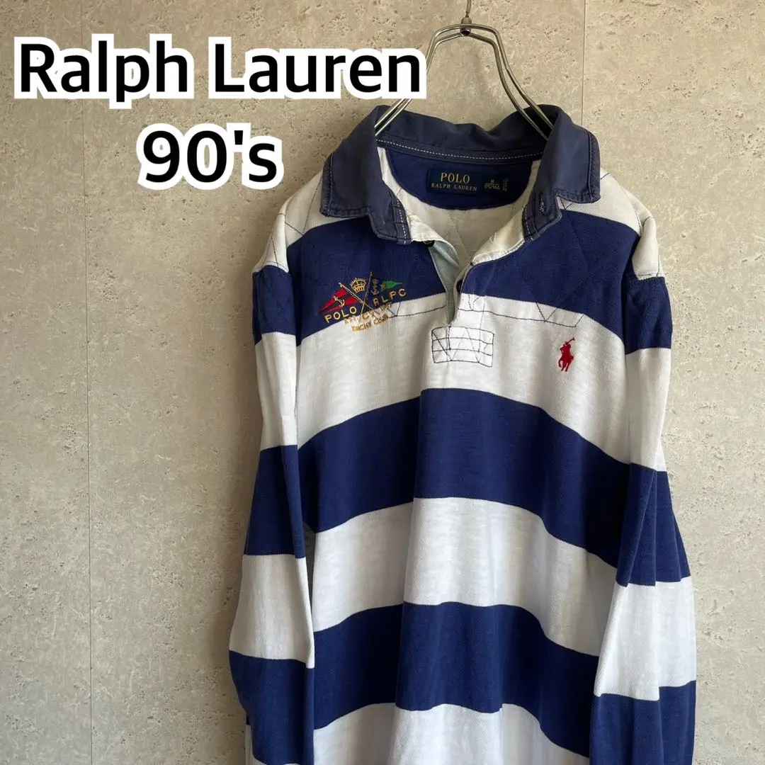Thumbnail of 90s Ralph Lauren Border Rugby Shirt Embroidered Pony Daiki Tsuneta (King Gnu) M Size