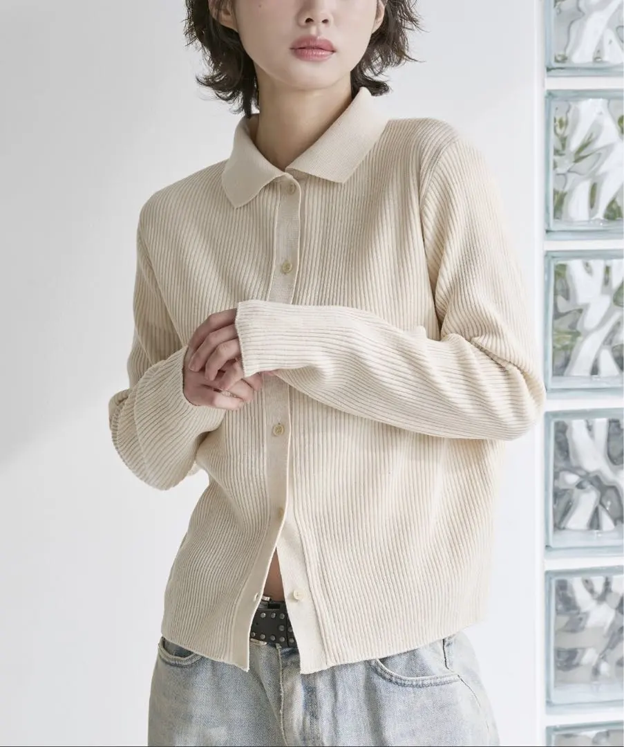 Thumbnail of UNE MANSION Color Neck Rib Knit Cardigan