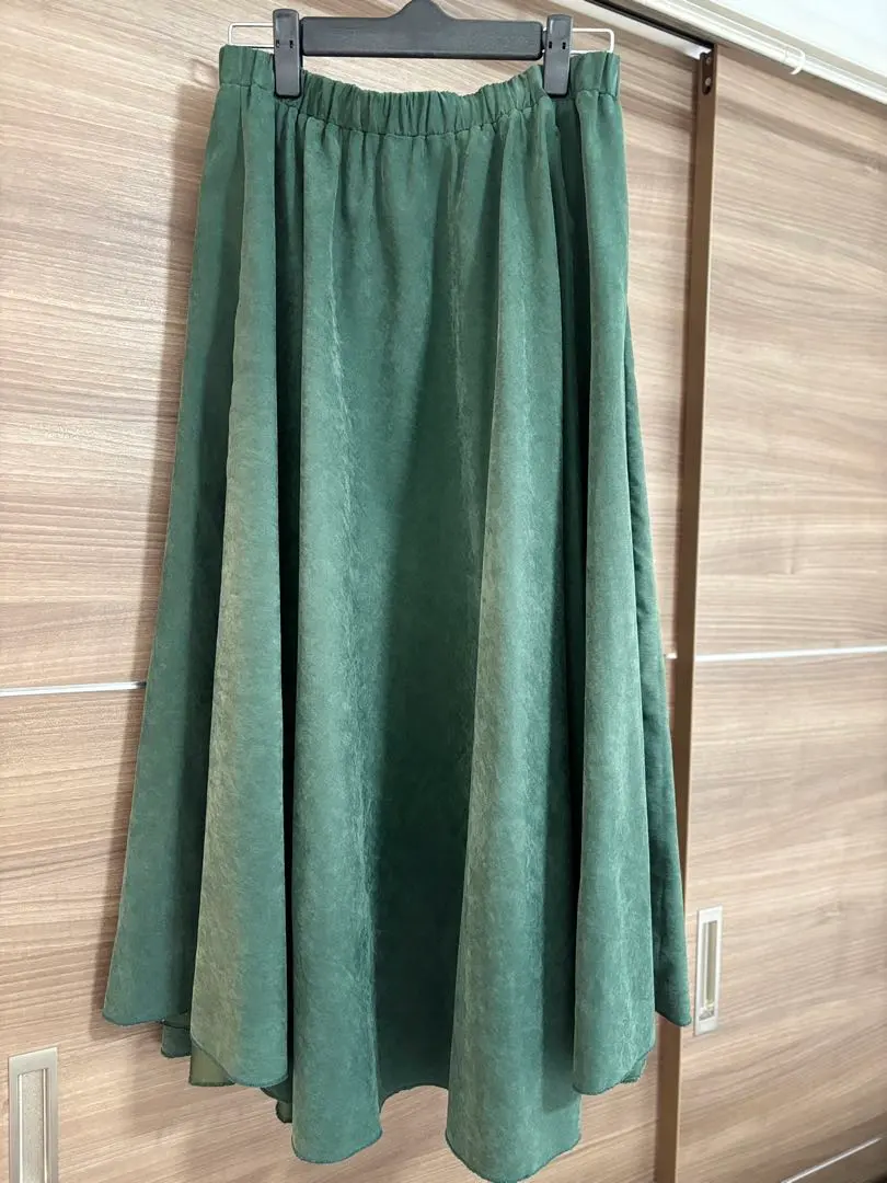 Thumbnail of Velour-style green flared skirt