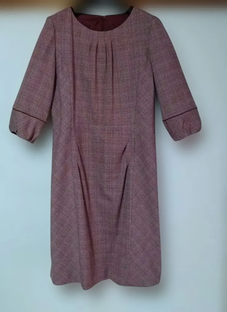 Thumbnail of Red-toned check pattern three-quarter sleeve dress