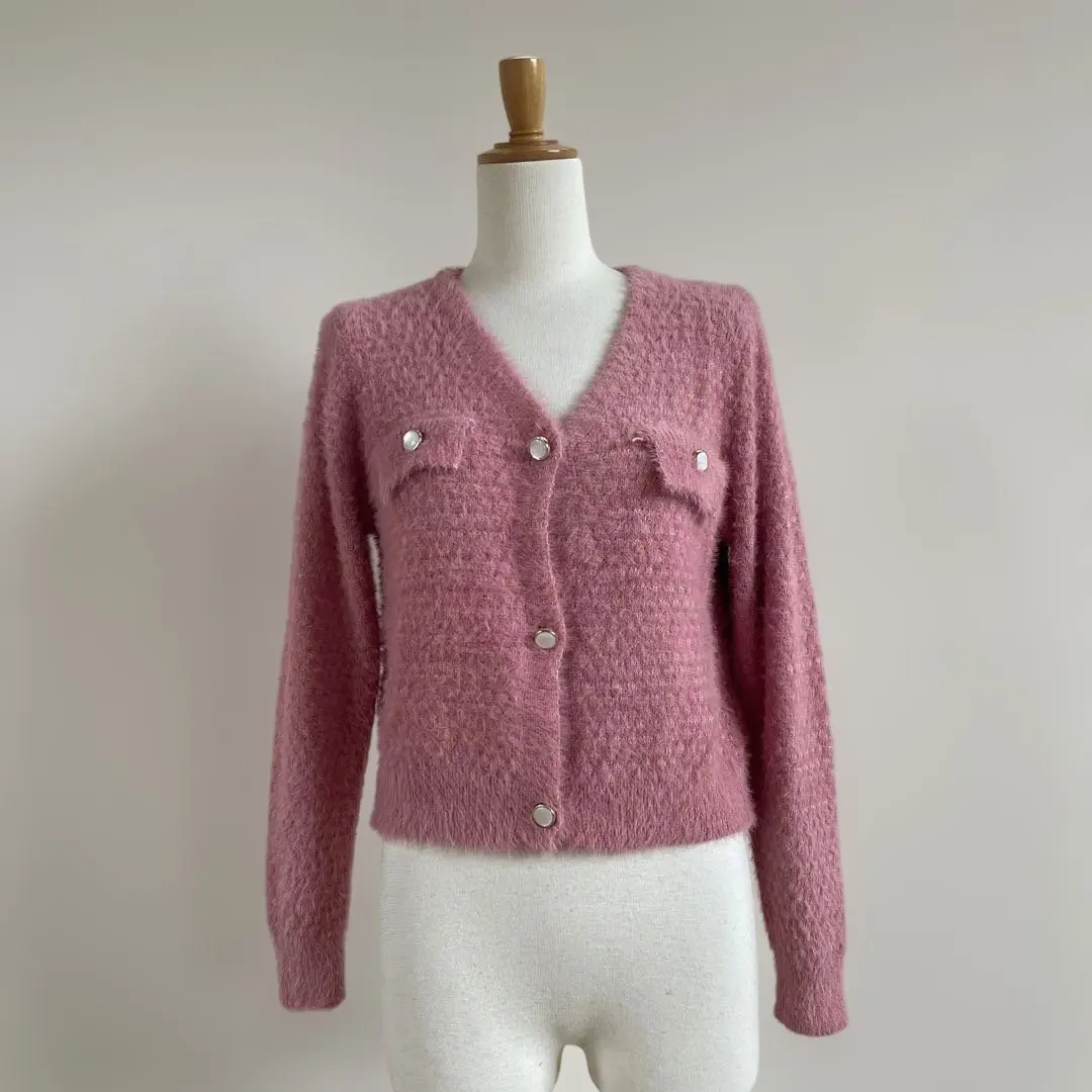 Thumbnail of Pink knit cardigan, long sleeves, with buttons