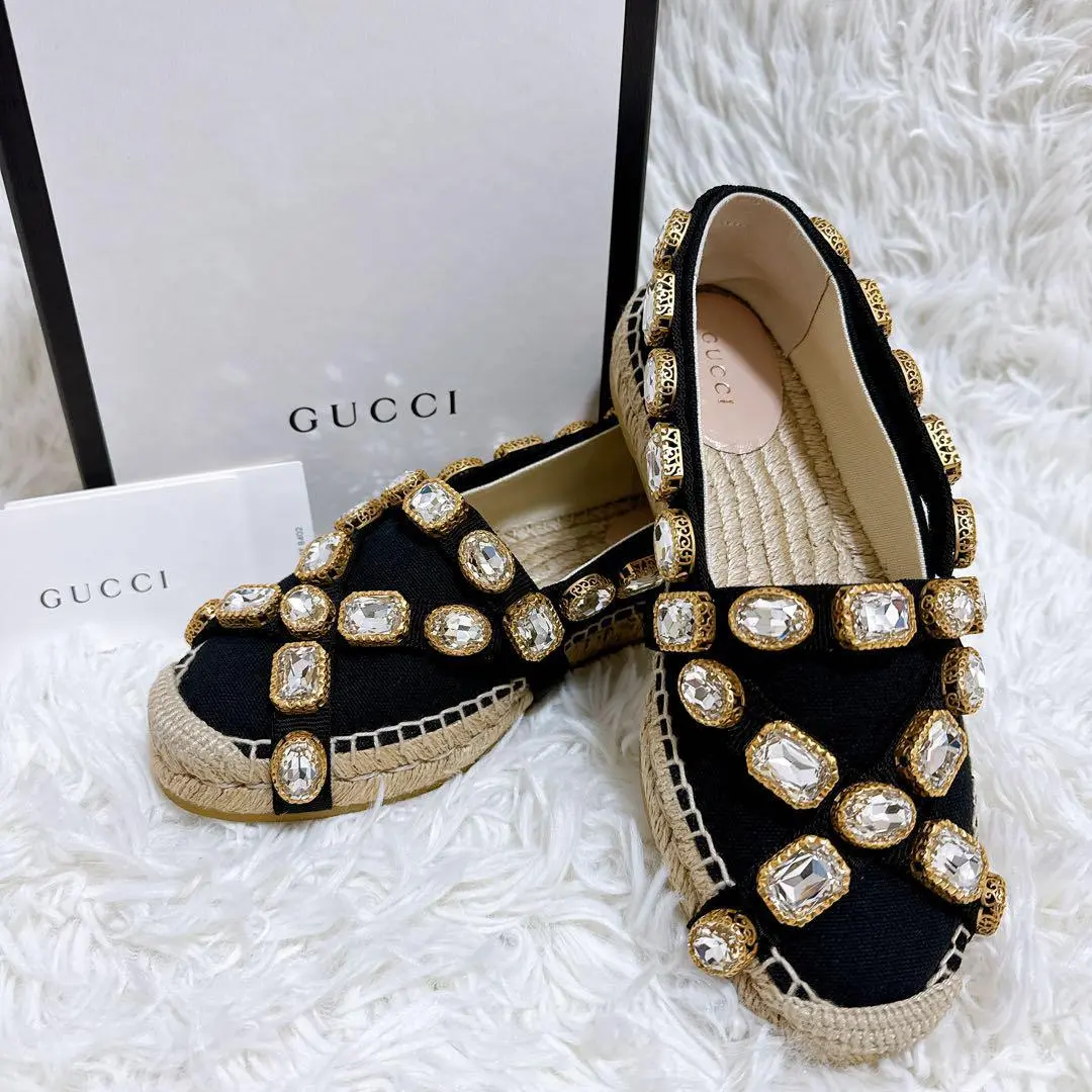 GUCCI グッチ　スリッポン　エスパドリーユ ブラック GUCCI(グッチ) スリッポン 6 1/2 メンズ - 466903 黒 GG柄