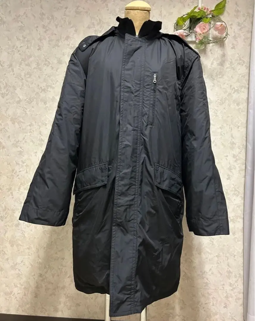 Thumbnail of Men's Black Long Coat with Hood, Down Liner, New with Tags, Large Size
