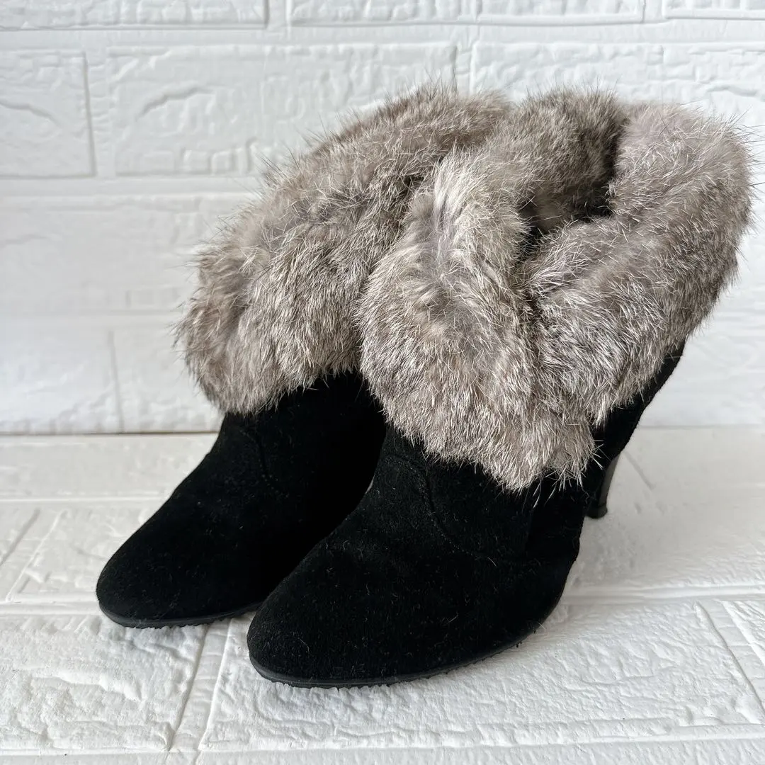 DIANA 麂皮短靴 兔毛 23.5cm 短靴 黑色 的縮圖