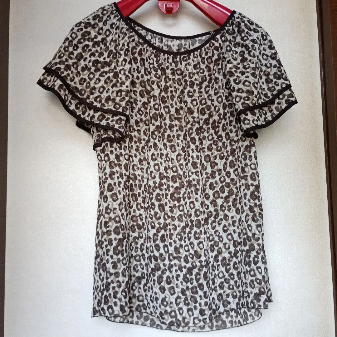 Thumbnail of Leopard print ruffle sleeve blouse, short sleeve