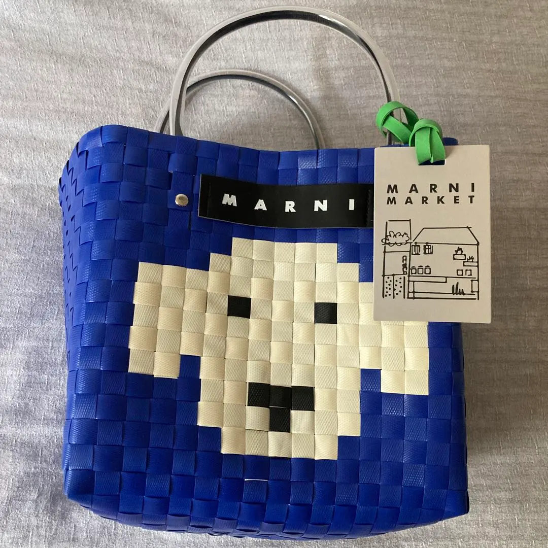 MARNI 青い犬モチーフトートバッグ MARNI マルニ バッグ アニマルトート クリームドッグ かごバッグ